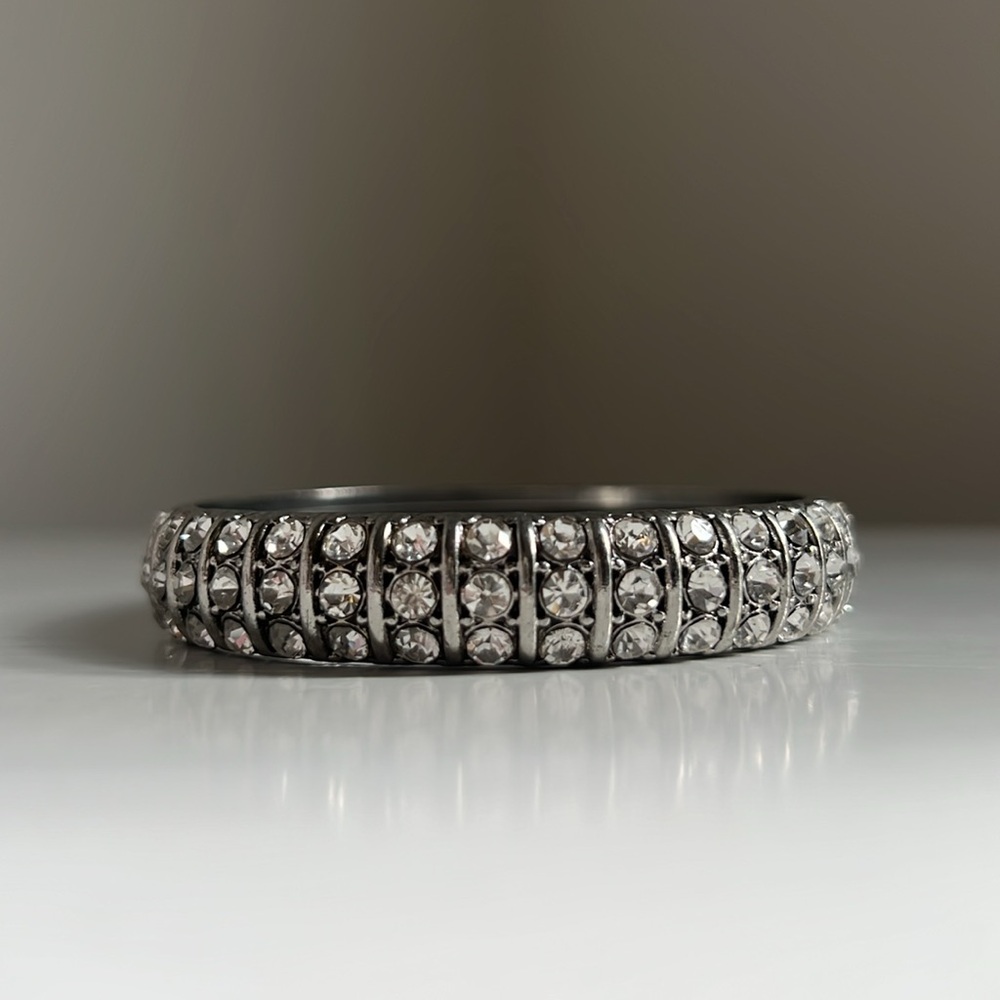 Vintage Rhinestone Crystal Silver Bangle